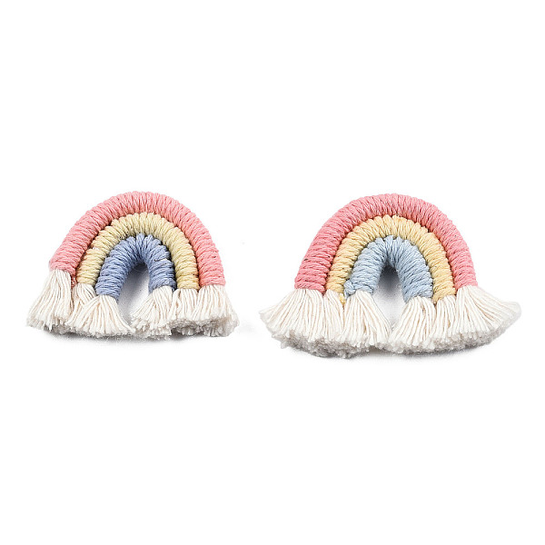 

PandaHall Polycotton(Polyester Cotton) Woven Rainbow Wall Hanging, Macrame Woven Rainbow, Pink, 37~43x39~44x8~9mm Polycotton Rainbow Pink