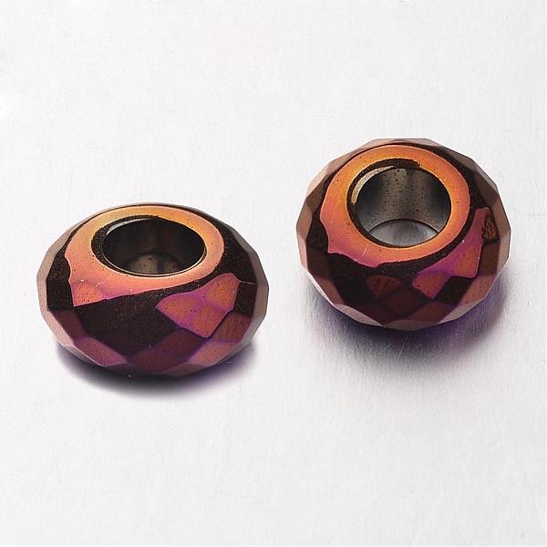 

PandaHall Electroplate Non-magnetic Synthetic Hematite European Beads, Faceted, Large Hole Rondelle Beads, Purple Plated, 14x6mm, Hole: 6mm...