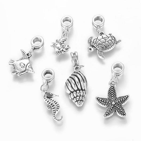

PandaHall Mixed Ocean Theme Tibetan Style Alloy Large Hole European Dangle Charms, Antique Silver, 26~37mm, Hole: 5mm, 6pcs/set Alloy Others