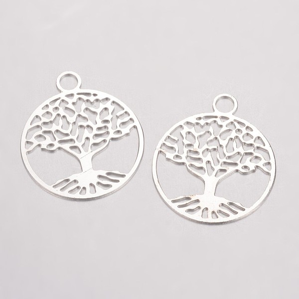 

PandaHall Brass Filigree Pendants, Flat Round with Tree of Life, Silver Color Plated, 23.5x20x0.5mm, Hole: 3mm Brass Flat Round