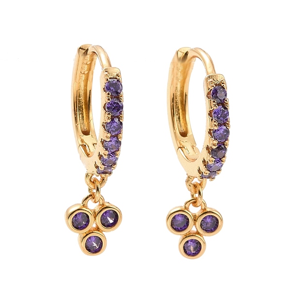 

PandaHall Purple Cubic Zirconia Grape Dangle Hoop Earrings, Rack Plating Brass Jewelry for Women, Cadmium Free & Lead Free, Real 18K Gold...