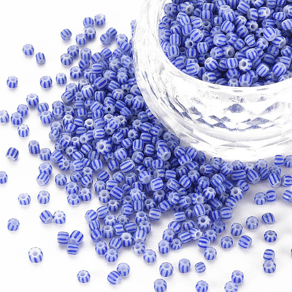 

PandaHall 12/0 Opaque Glass Seed Beads, Opaque Colours Seep, Round Hole, Flat Round with Stripe Pattern, Royal Blue, 2~2.5x1.5~2.5mm, Hole...