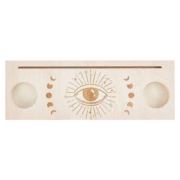 

PandaHall GORGECRAFT 9.5x3.4x0.6 Inch Wooden Tarot Card Stand 2-Slot Candle Holder Moon Phase Eye Pattern Carved Rectangle Shaped Thick..., Orange