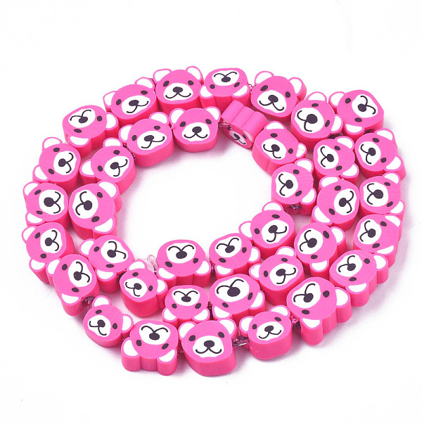 

PandaHall Handmade Polymer Clay Bead Strands, Bear Head, Hot Pink, 7.5~10x9~11x4mm, Hole: 1.6mm, about 37~40pcs/strand, 13.58 inch~15.35...
