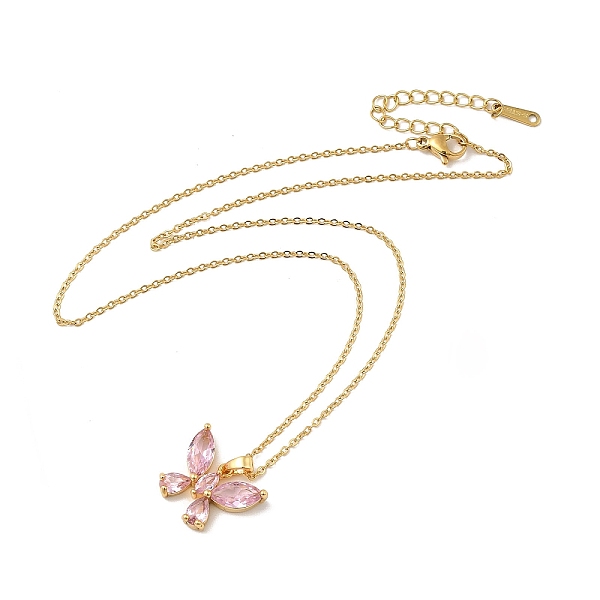 

PandaHall Pink Cubic Zirconia Pendant Necklace, Golden Brass Jewelry for Women, Butterfly Pattern, Butterfly: 15.5x18.5x5mm, 16.54 inch...