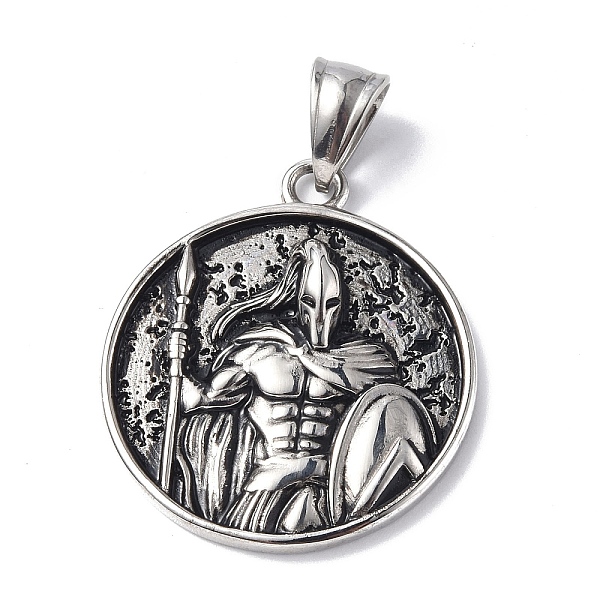 

PandaHall 304 Stainless Steel Pendants, Flat Round with Spartan/Warrior Men Charm, Antique Silver, 35x30x6mm, Hole: 9.5x5mm 304 Stainless...