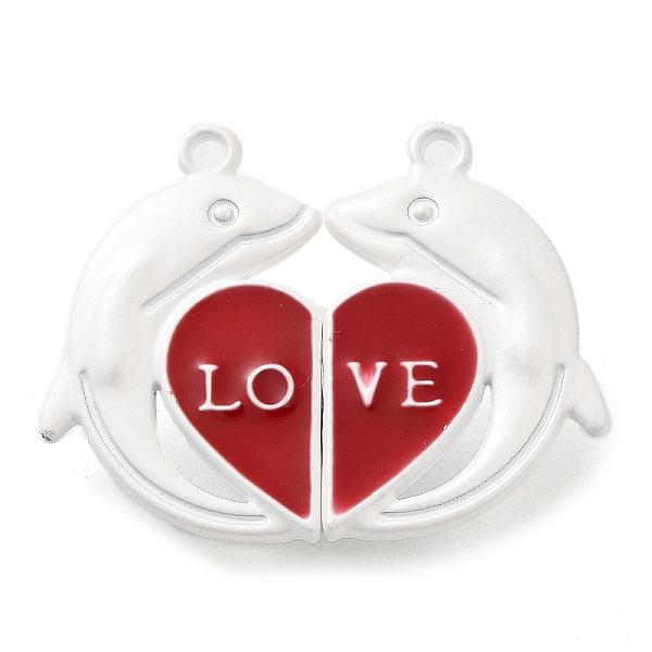 

PandaHall Spray Painted Alloy Enamel Magnetic Clasps, Dolphin with Love Heart, White, FireBrick, 26x32.5x6.5mm, Hole: 1.8mm Alloy+Enamel..., Red