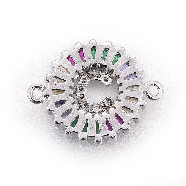 

PandaHall Brass Micro Pave Cubic Zirconia Links, Flat Round with Letter, Colorful, Platinum, Letter.C, 15.5x20.5x2mm, Hole: 1.2mm...