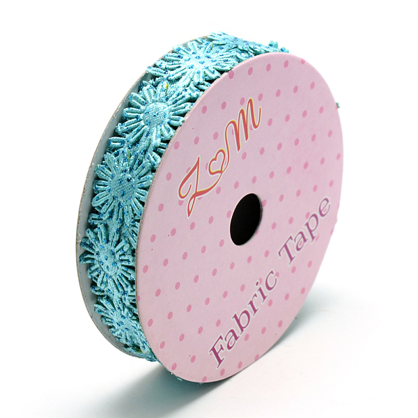 

PandaHall Glitter Powder Polyester Ribbons, Flower, Pale Turquoise, 5/8 inch(17mm), about 2yards/roll(1.8288m/roll) Polyester