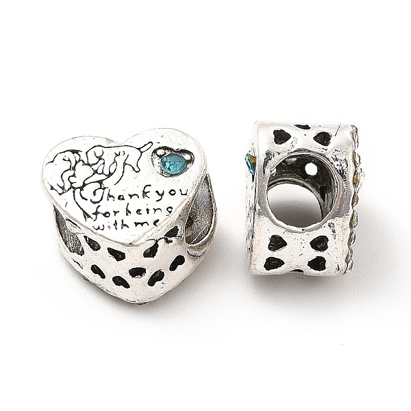 

PandaHall Rack Plating Alloy Rhinestone European Beads, Large Hole Beads, Heart with Dog & Word Thank You for Being with Me, Light Rose..., Pink
