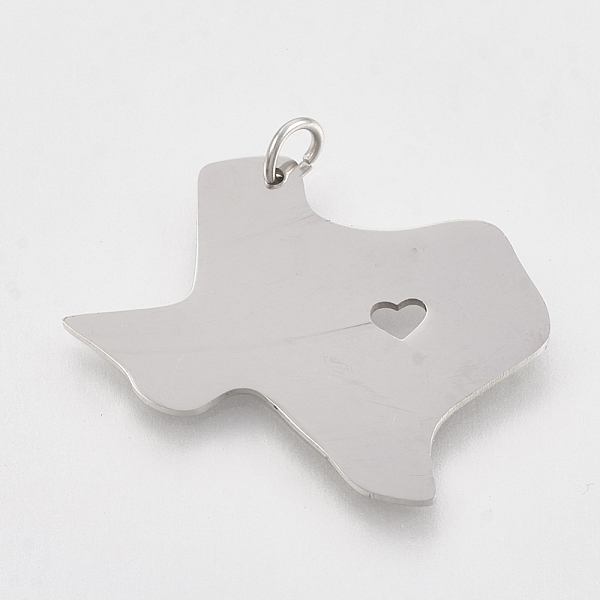 

PandaHall 201 Stainless Steel Pendants, Map of Texas, Stainless Steel Color, 26x31x1mm, Hole: 3mm 201 Stainless Steel Others