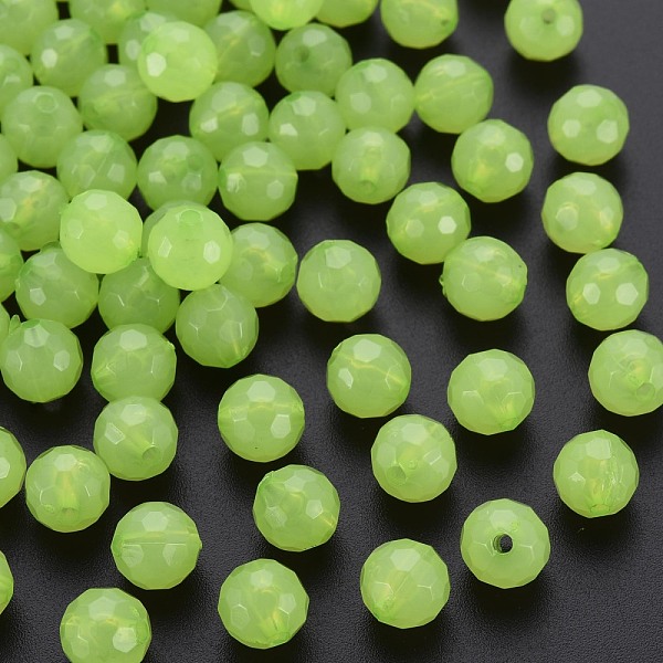 

PandaHall Transparent Acrylic Beads, Dyed, Faceted, Round, Lawn Green, 8x7.5mm, Hole: 1.6mm, about 1810pcs/500g Acrylic Round