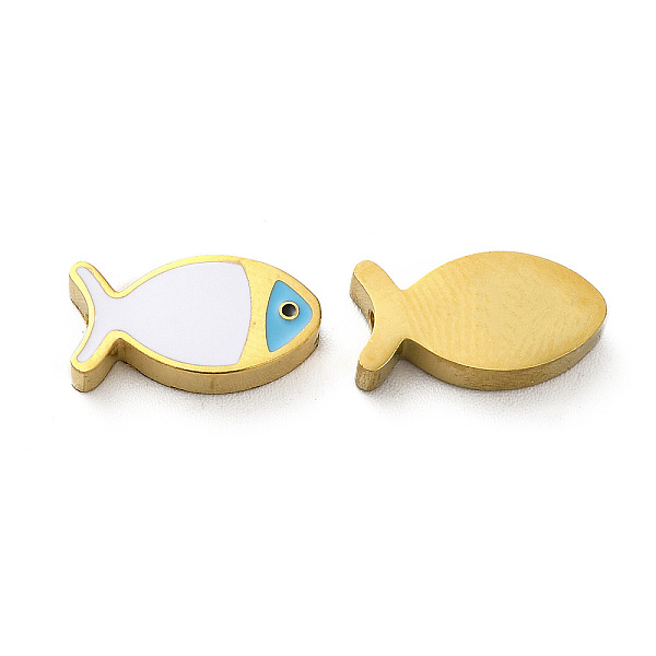 

PandaHall Ion Plating(IP) 304 Stainless Steel Beads, with Enamel, Real 18K Gold Plated, Fish, White, 7x13.5x3mm, Hole: 1.8mm Stainless...