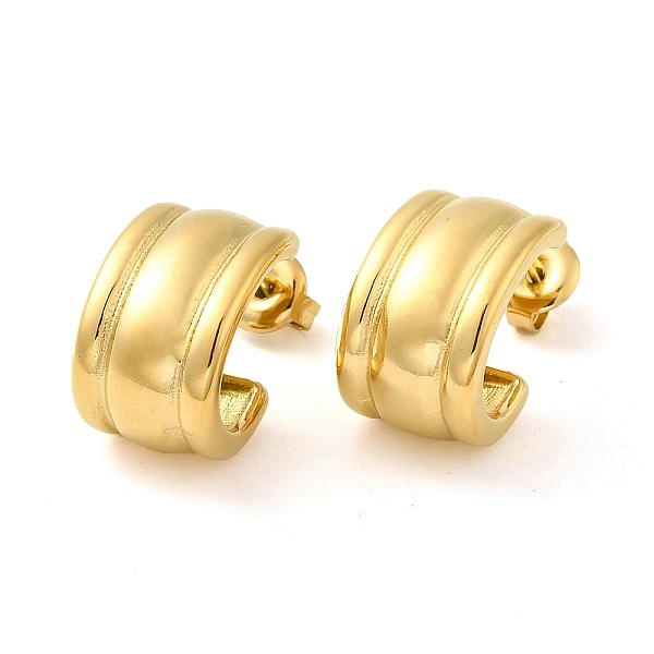 

PandaHall 304 Stainless Steel Oval Stud Earrings, Half Hoop Earrings, Real 14K Gold Plated, 17x10mm 304 Stainless Steel Oval