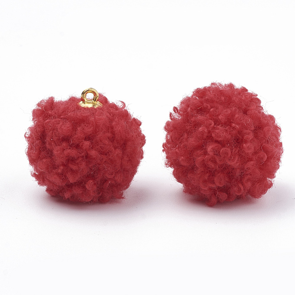 

PandaHall Handmade Cloth Fabric Covered Pendants, with Golden Tone Alloy Findings, Round, Red, 19~20.5x17mm, Hole: 2mm Velvet Round Red