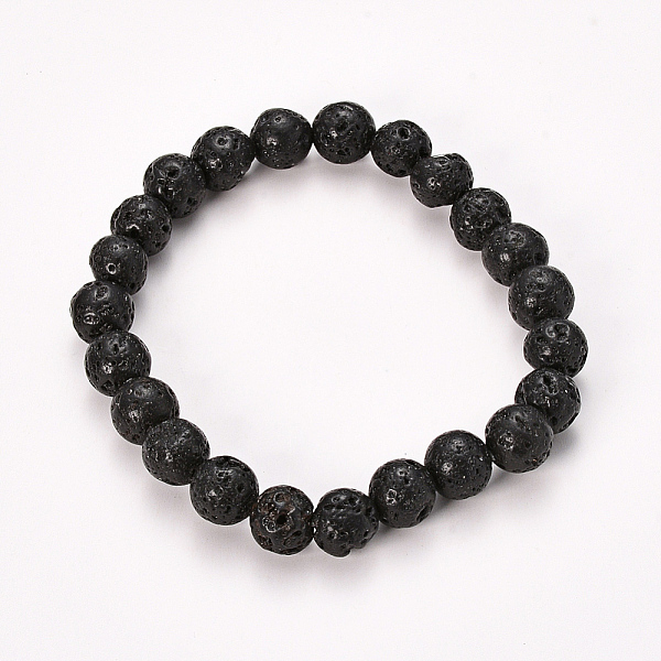 

PandaHall Natural Lava Rock Beaded Stretch Bracelets, Round, 2-1/8 inch(55mm), Bead: 10mm Lava Rock