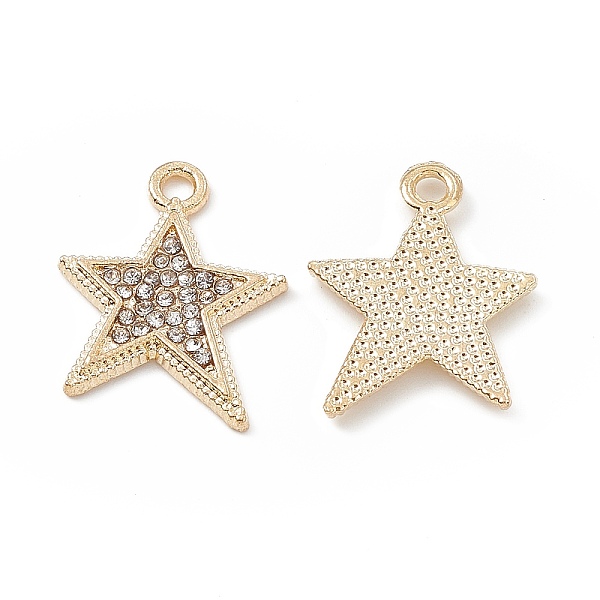 

PandaHall Alloy Crystal Rhinestone Pendants, Star Charms, Light Gold, 19x15x2mm, Hole: 1.8mm Alloy+Rhinestone Star Clear