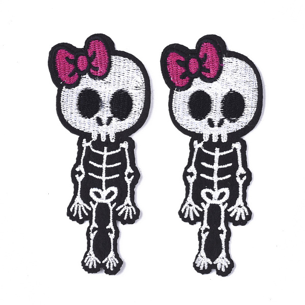 PandaHall Computerized Embroidery Cloth Iron On Patches, Costume Accessories, Appliques, Skeleton, Black, 103x43x1mm Cloth Skull Black