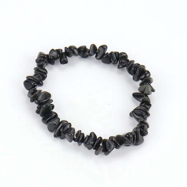 Pulsera Elástica Con Cuentas De Chips De Obsidiana Natural Para Mujer