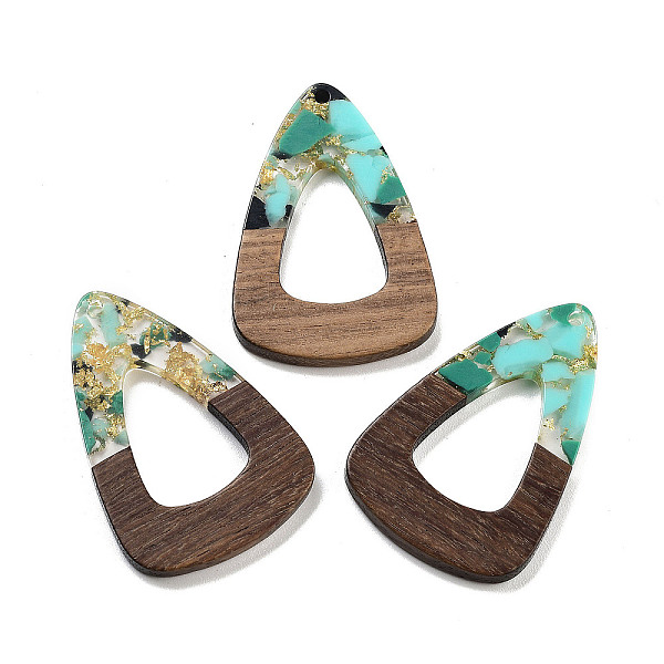 

PandaHall Walnut Wood Pendant, Resin & Gold Foil, Teardrop, Pale Turquoise, 45x30x3.5mm, Hole: 2mm Wood Teardrop