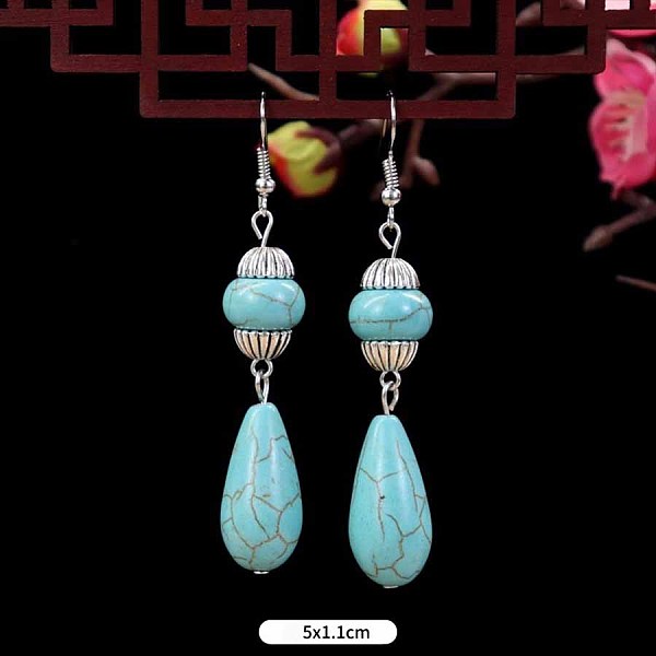 

PandaHall Turquoise Dangle Earrings for Women, Teardrop Alloy Teardrop Green