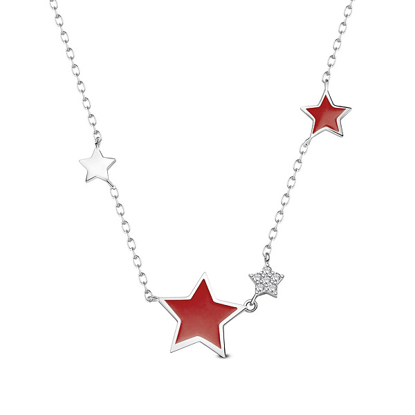 

PandaHall SHEGRACE 925 Sterling Silver Pendant Necklaces, with Epoxy Resin and Cubic Zirconia, Star, Platinum, Red, 15.75 inch(40cm), Star...