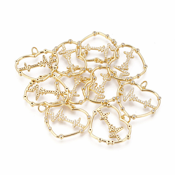 

PandaHall Brass Micro Pave Cubic Zirconia Pendants, Heart with Heartbeat, Clear, Golden, 21x24x2mm, Hole: 3~3.5mm Brass+Cubic Zirconia Heart...