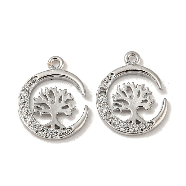 

PandaHall Brass Micro Pave Clear Cubic Zirconia Pndants, Moon with Tree of Life, Real Platinum Plated, 12x10x1.5mm, Hole: 0.9mm Brass+Cubic...