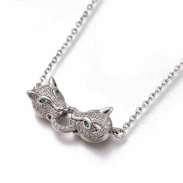 

PandaHall Brass Micro Pave Cubic Zirconia Door Knocker Pendant Necklaces, with 304 Stainless Steel Cable Chains, Stainless Steel Color..., Clear