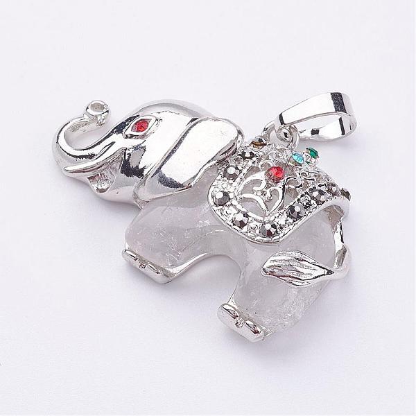 

PandaHall Natural Quartz Crystal Pendants, with Rhinestone and Brass Findings, Elephant, Platinum, 25.5x36.5x10mm, Hole: 5x8mm Quartz...