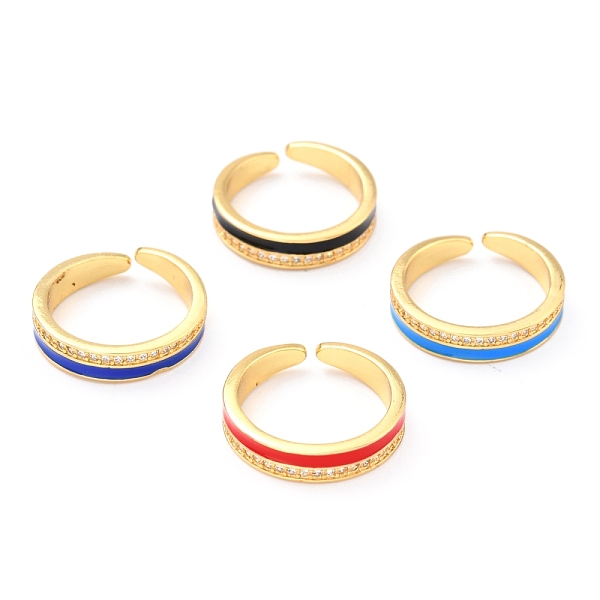 

PandaHall Adjustable Real 18K Gold Plated Brass Enamel Finger Rings, Cuff Rings, with Clear Cubic Zirconia, Mixed Color, Inner Diameter..., Multicolor