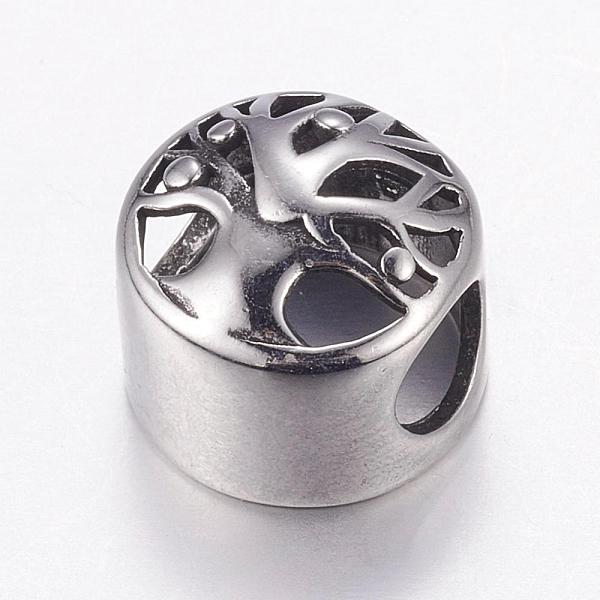 

PandaHall 304 Stainless Steel European Beads, Large Hole Beads, Flat Round with Tree of Life, Antique Silver, 12x10mm, Hole: 5mm 304...