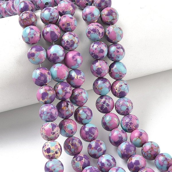 Brins de perles teintes en jaspe impérial synthétique