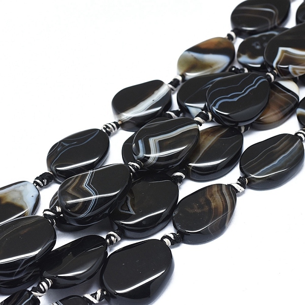 

PandaHall Natural Black Agate Beads Strands, Dyed & Heated, Twisted Teardrop, Black, 25~27x19~21x6~7mm, Hole: 1.6mm, about 13pcs/Strand...