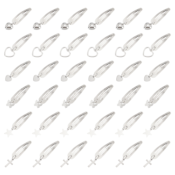 

PandaHall CRASPIRE 36Pcs 6 Style Iron Snap Hair Clips, with Brass Charms, Hair Accessorise for Girls, Butterfly & Heart & Star, Platinum...