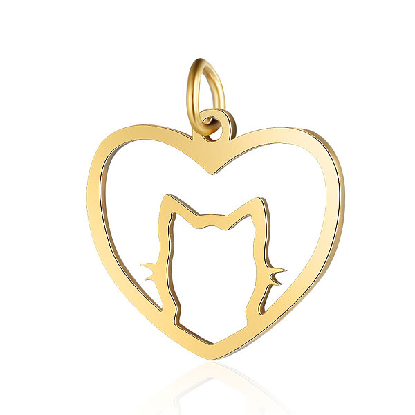 

PandaHall 201 Stainless Steel Filigree Kitten Pendants, Heart with Cat Shape, Golden, 17x20x1mm, Hole: 3mm 201 Stainless Steel Heart