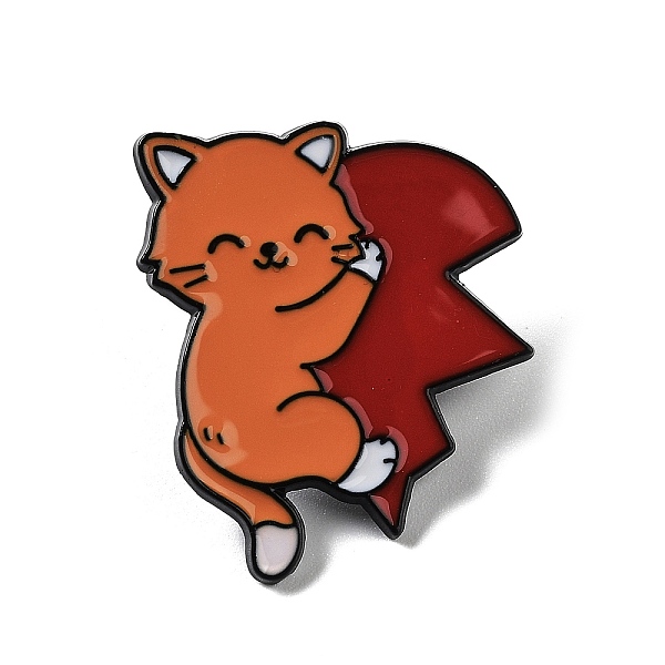 PandaHall Valentine's Day Half Love Heart Cat Theme Enamel Pins, Black Zinc Alloy Brooch for Backpack Clothes Best Buds, Orange, 28.5x24mm...