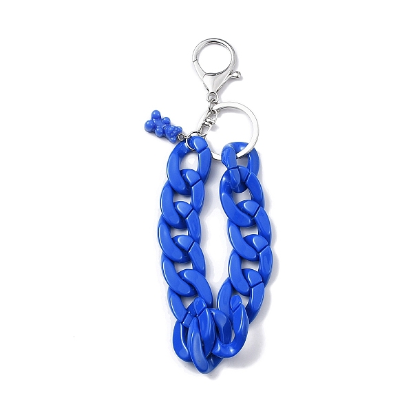 

PandaHall Acrylic Curb Chain Keychain, with Resin Bear Charm and Alloy Split Key Rings, Royal Blue, 17.7~18cm Acrylic Bear