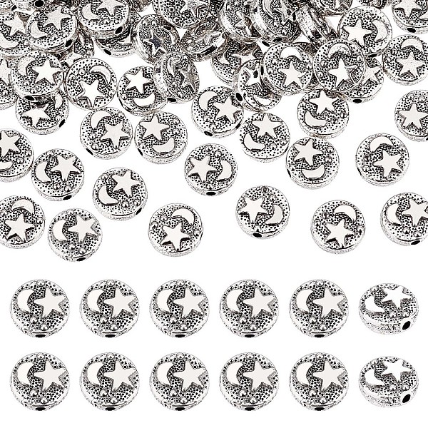 

PandaHall PH 100pcs 9mm Tibetan Star Beads, Antique Silver Spacer Beads Alloy Loose Beads Round Beads Disc Coin with Moon Star for Easter...