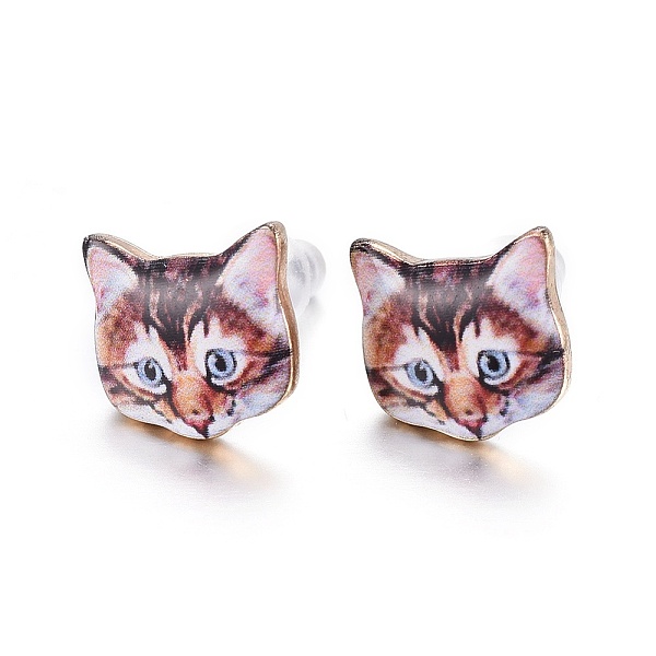 

PandaHall Real 14K Gold Plated Alloy Kitten Stud Earrings, with Enamel and Environment Stainless Steel Pin, Printed, Cat Pattern, Coconut..., Brown