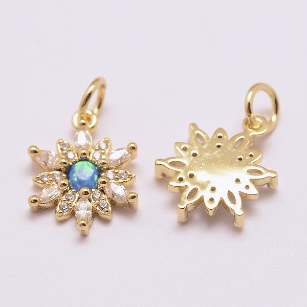 

PandaHall Brass Micro Pave Grade AAA Cubic Zirconia Charms, Long-Lasting Plated, with Synthetic Opal, Cadmium Free & Nickel Free & Lead Free...