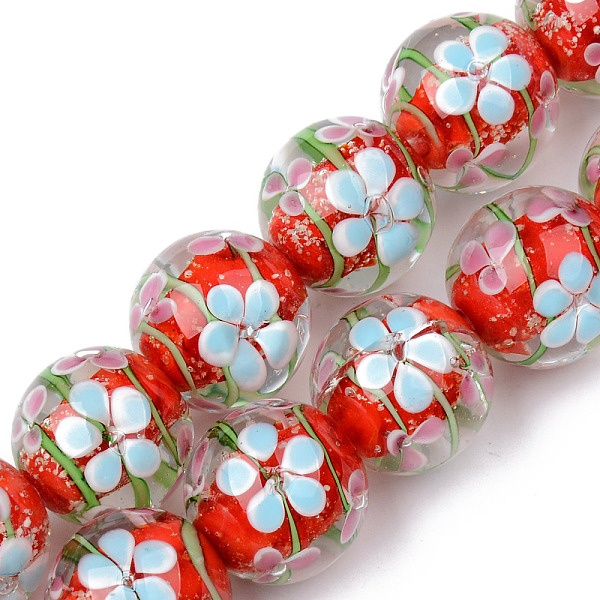 

PandaHall Handmade Lampwork Beads Strands, Inner Flower, Round, Red, 19~20x19mm, Hole: 1.5mm, about 20pcs/strand, 14.57 inch(37cm) Lampwork...