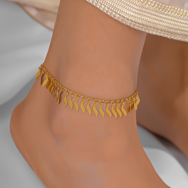 

PandaHall Beach Style Brass Leaf Charm Anklets, Adjustable Anklets for Women Brass Leaf