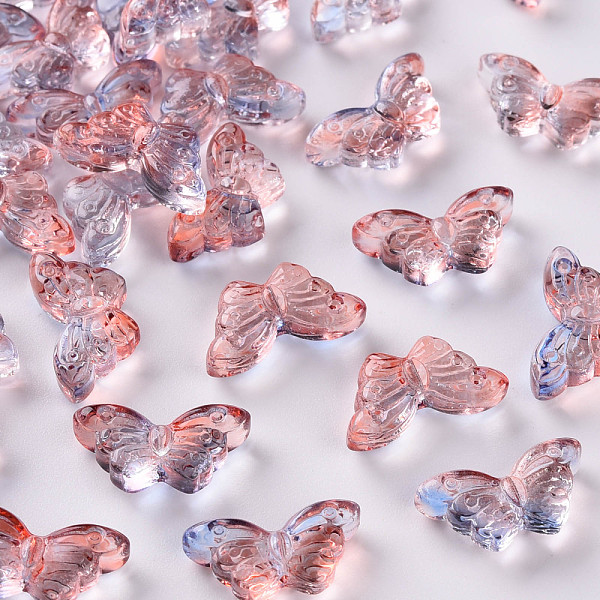 

PandaHall Two Tone Transparent Spray Painted Glass, Butterfly, Light Salmon, 8x15x4.5mm, Hole: 1mm Glass Butterfly