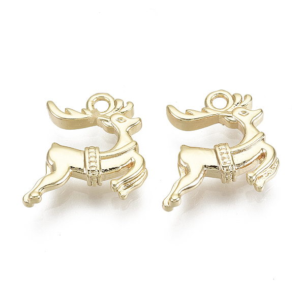 

PandaHall Brass Charms, Nickel Free, Christmas Reindeer/Stag, Real 18K Gold Plated, 14x14.5x3mm, Hole: 1.6mm Brass Deer