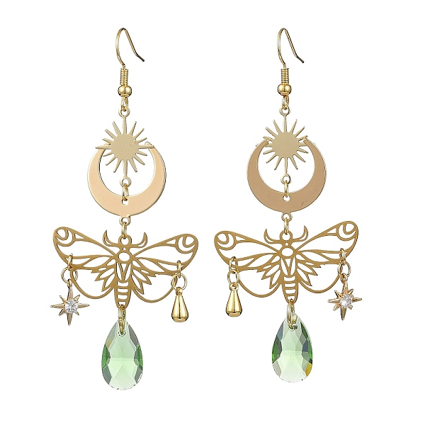 

PandaHall Brass Butterfly Dangle Earrings, with Glass Teardrop Pendant, Stainless Steel Jewelry for Women, Golden, 79x33mm Brass Butterfly