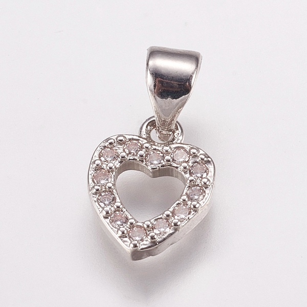 

PandaHall Brass Micro Pave Cubic Zirconia Charms, Heart, Platinum, 10.5x8x2mm, Hole: 3.5x4mm Brass+Cubic Zirconia Heart Clear