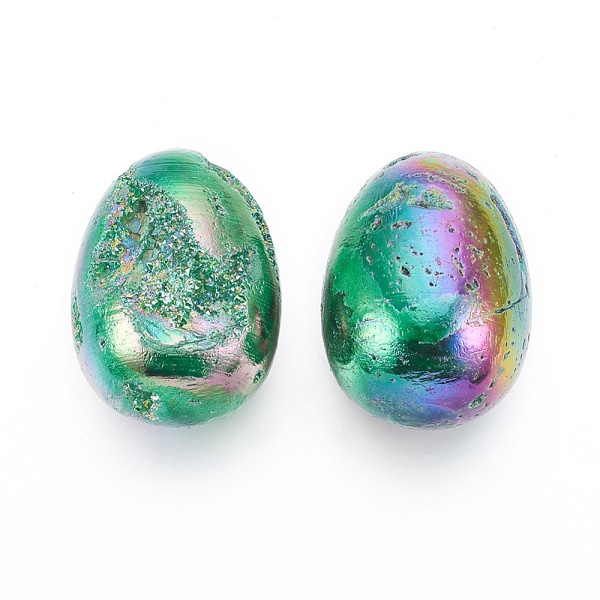 

PandaHall Electroplated Natural Druzy Geode Quartz Home Display Decorations, Multi-color Plated, Egg Stone, For Easter, Multi-color Plated...
