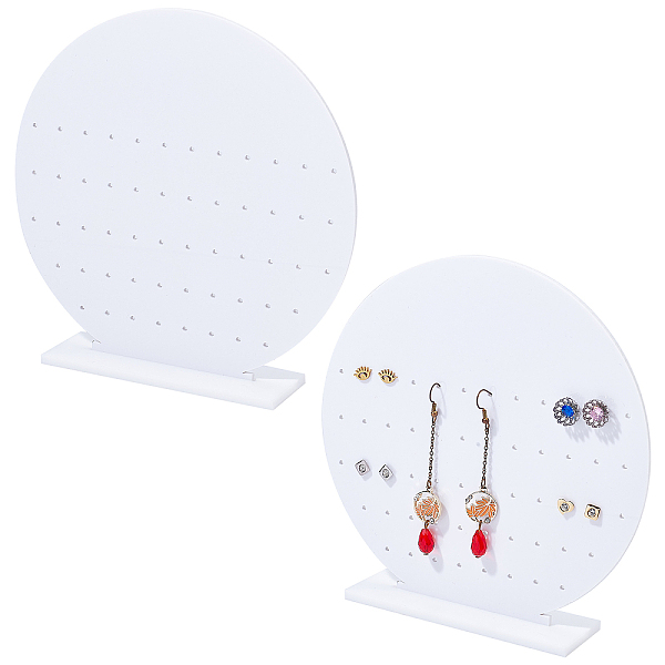 

PandaHall Acrylic Earring Display Stands, Detachable, Round, White, Finished Product: 16.5x3.8x16.5cm, Hole: 2mm, 2pcs/set Acrylic White