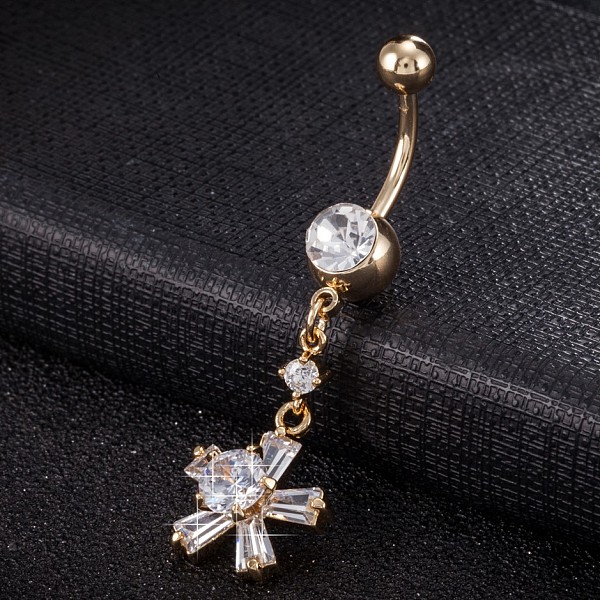

PandaHall Piercing Jewelry, Brass Cubic Zirconia Navel Ring, Belly Rings, with Surgical Stainless Steel Bar, Cadmium Free & Lead Free, Real..., Clear